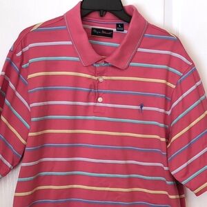 ⛳ Payne Stewart Coral Striped Golf Polo Shirt. Cotton. Size Large